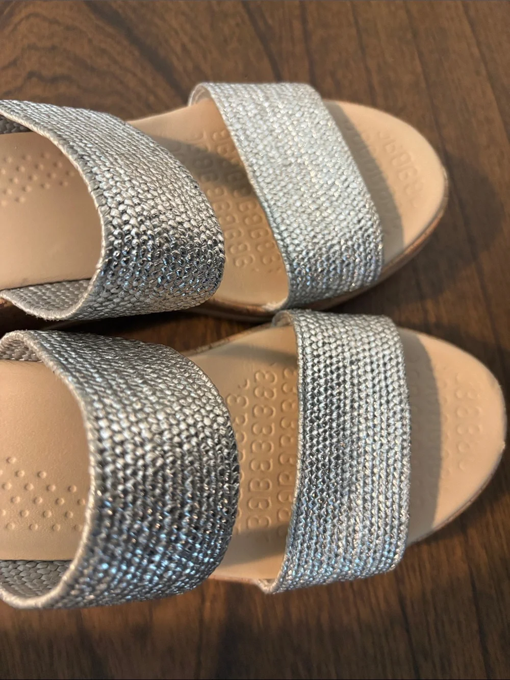 Bzees Silver Dual-Strap Slide Sandals